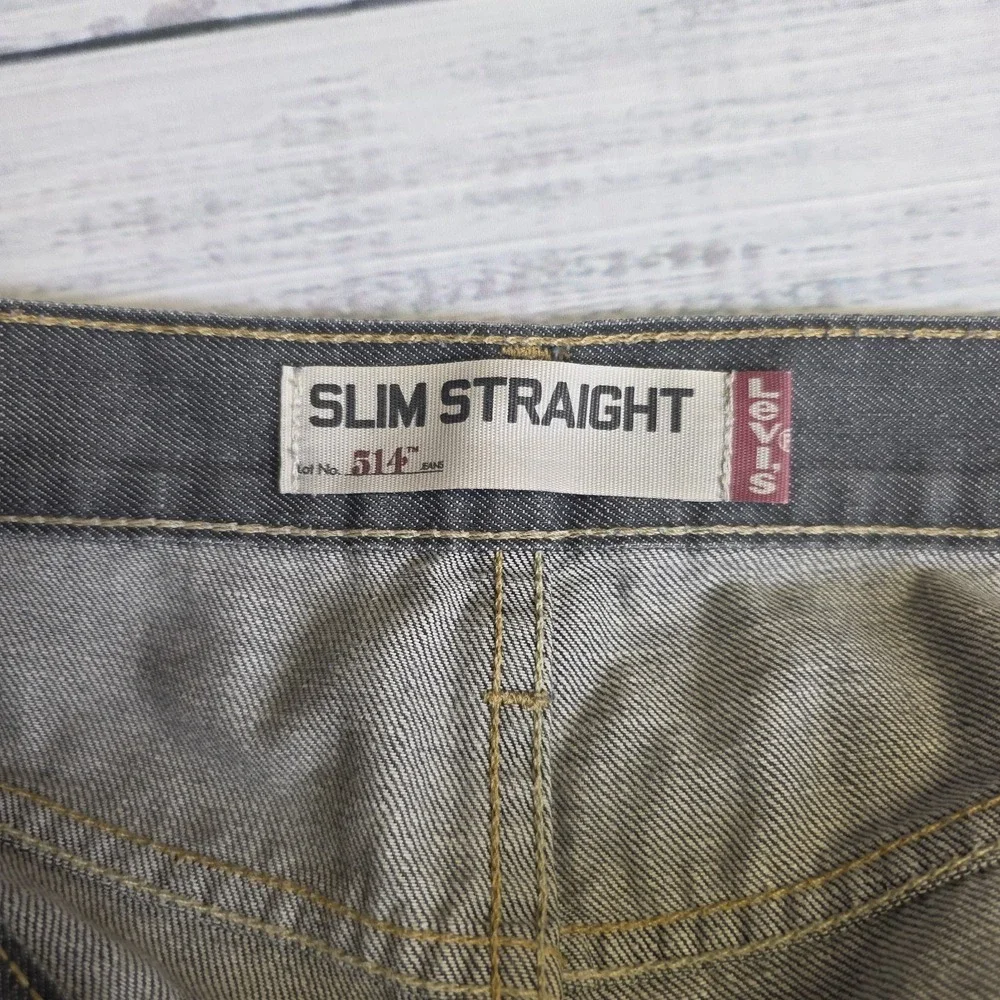 Levis 514 Jeans Mens 38x32 Faded Black Gray Wash Slim Straight Mid Rise Baggy
